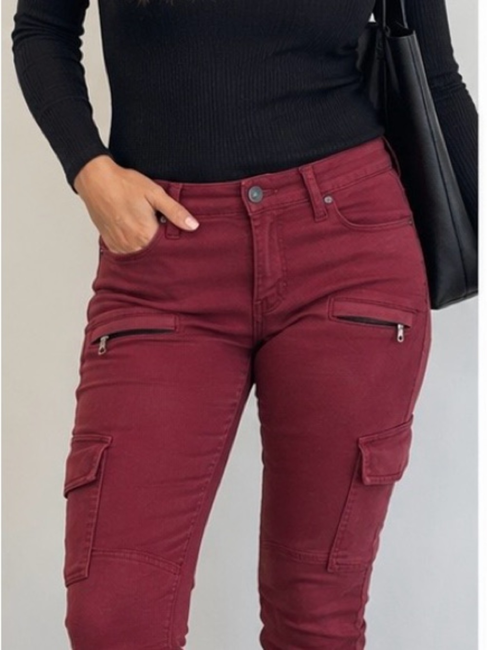 HUDSON Cargo Skinny Jeans Size 25 Burgundy Red Stretch Utility Pants
